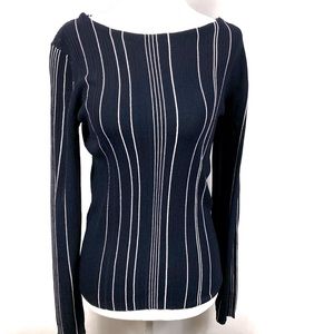 Magaschoni, Striped Crew Neck Long Sleev Knit, S